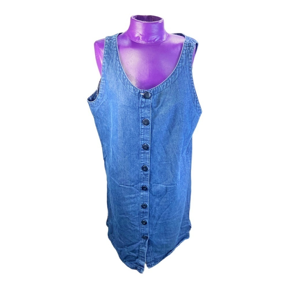 L.L.Bean Vintage blue button up denim romper overall dress 10 regular short